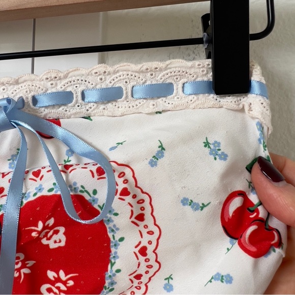 For Love & Lemons Daisy Heart Mae Strapless Midi Dress in White and Red - Picture 9 of 12